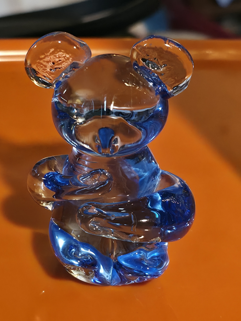 Blue Glass Koala Teddy Bear Paperweight 3" Sculpture Vintage Figurine